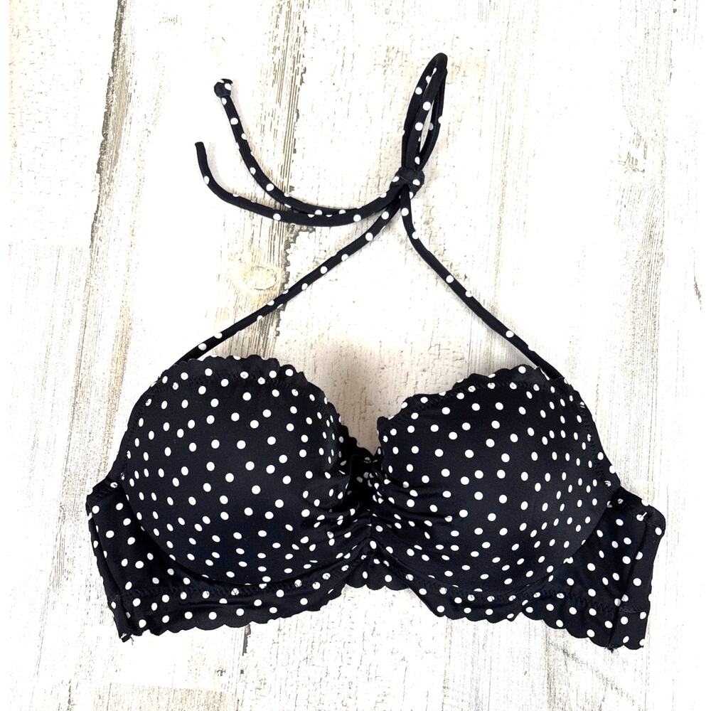 Victoria's Secret Womens 32A Black White Polka Dot Underwire Bikini Top NEW